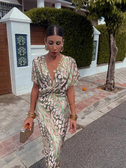 Robe de soirée drapée à col en V pour femme | Midi