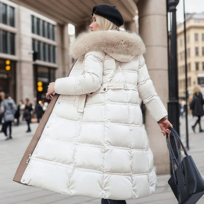 Manteau long matelassé à capuche pour femme | Chaud