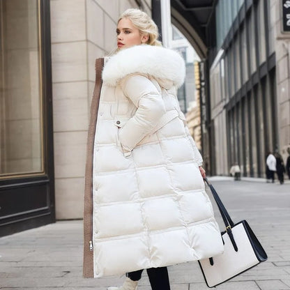Manteau long matelassé à capuche pour femme | Chaud