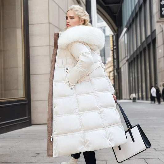 Manteau long matelassé à capuche pour femme | Chaud