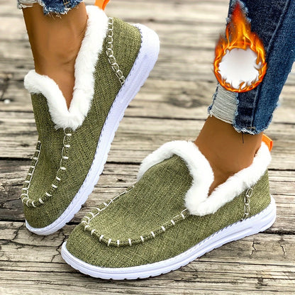 Sandales d'hiver pour femme, couleur chair, doublées de peluche | Bout rond