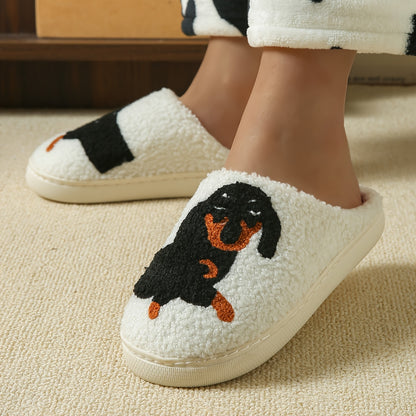 Chaussons pour femme avec doublure polaire chaude et motif chien | Intérieur