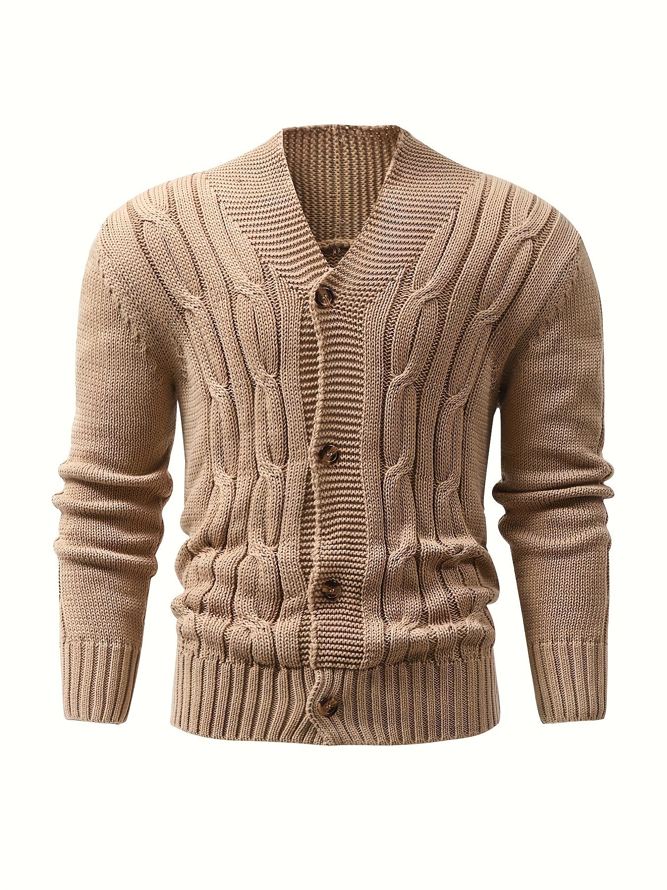 Cardigan d'hiver à manches longues en tricot côtelé uni pour homme | Boutonné
