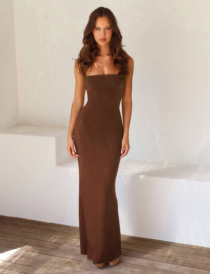 Robe moulante à bretelles spaghetti pour femme | Maxi