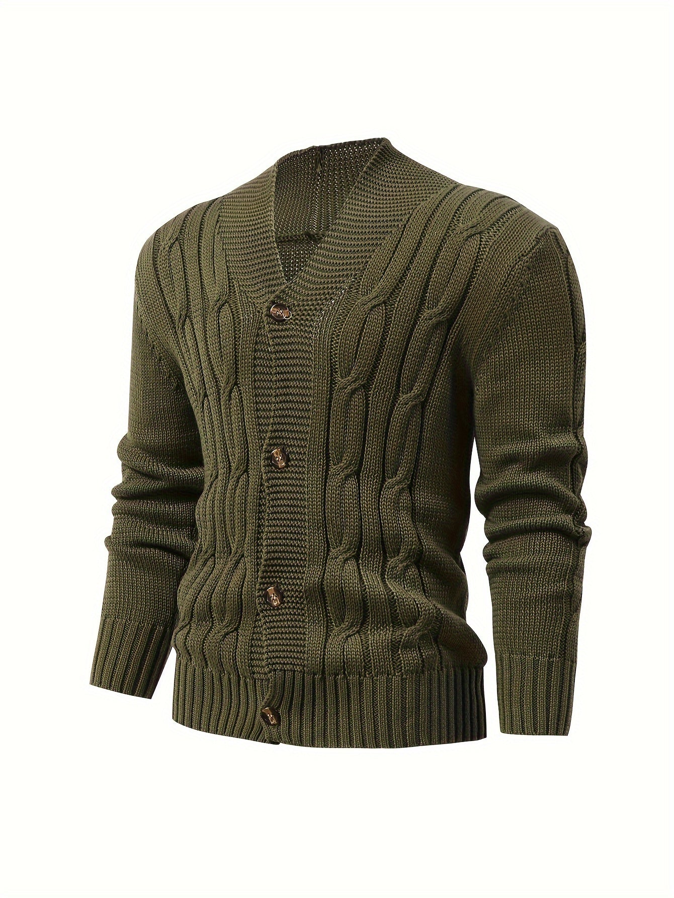 Cardigan d'hiver à manches longues en tricot côtelé uni pour homme | Boutonné