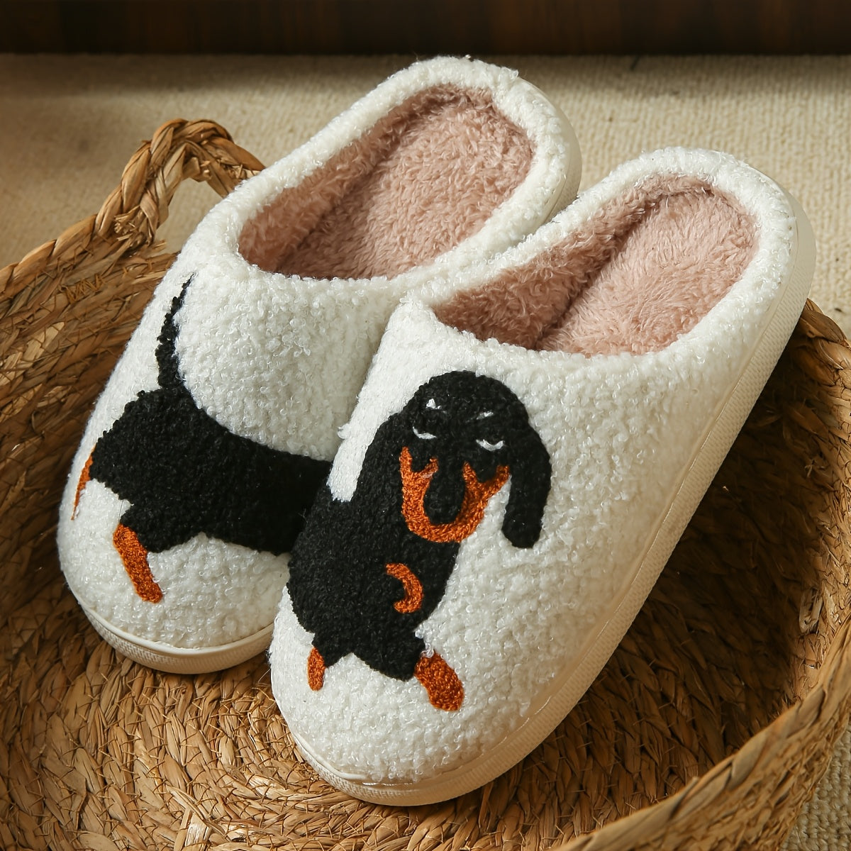Chaussons pour femme avec doublure polaire chaude et motif chien | Intérieur