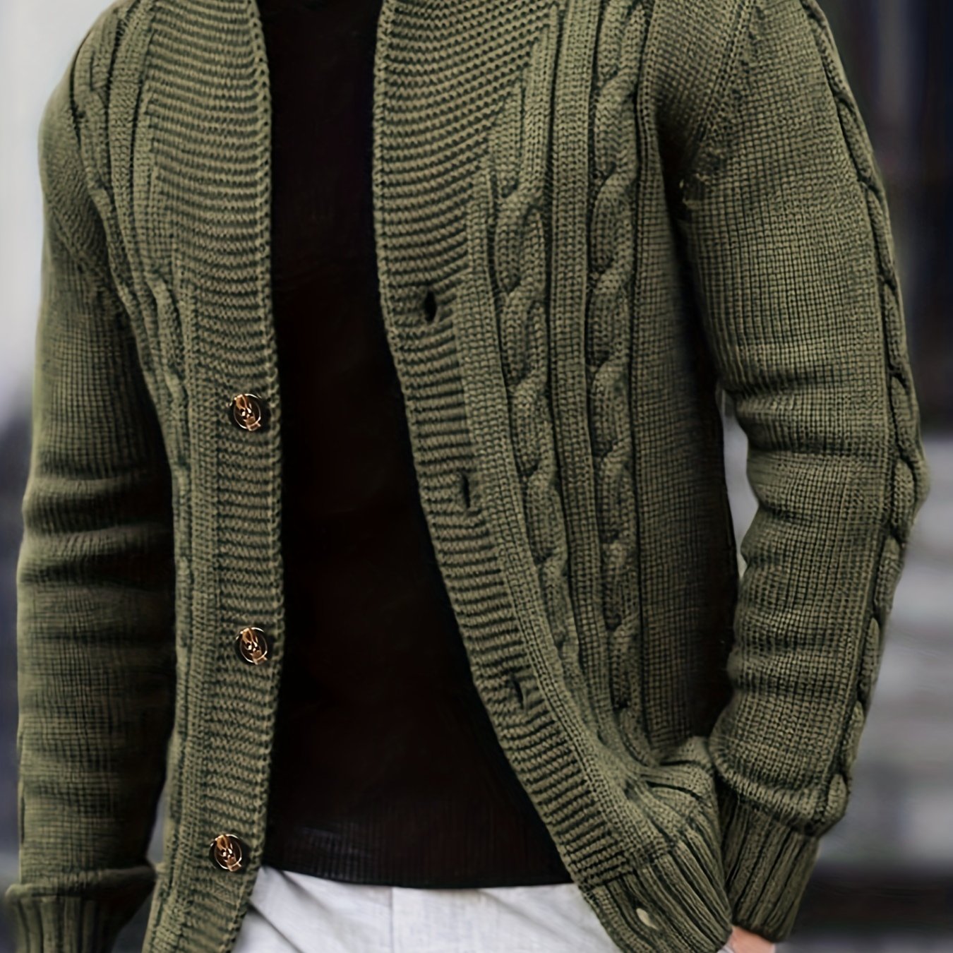 Cardigan d'hiver à manches longues en tricot côtelé uni pour homme | Boutonné