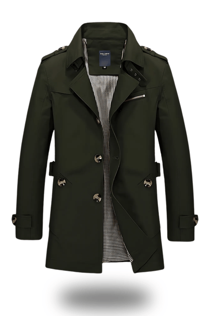 Trench-coat militaire à simple boutonnage pour homme | Coupe ajustée