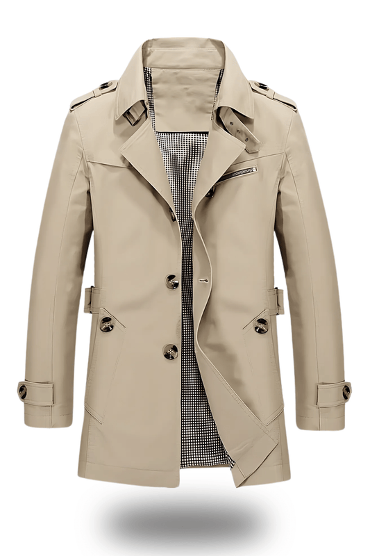 Trench-coat militaire à simple boutonnage pour homme | Coupe ajustée