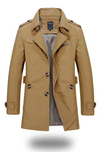 Trench-coat militaire à simple boutonnage pour homme | Coupe ajustée