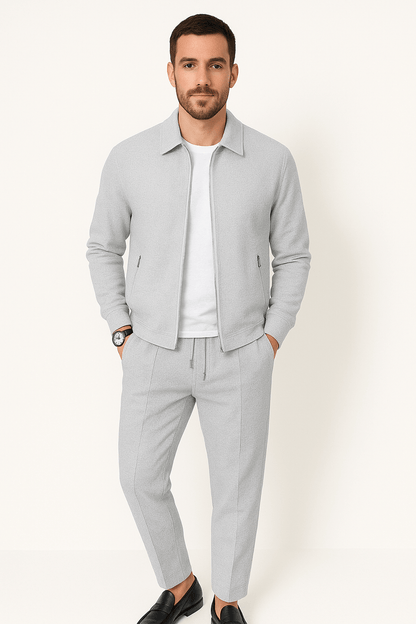 Survêtement classique en tricot gaufré pour homme | Fermeture éclair