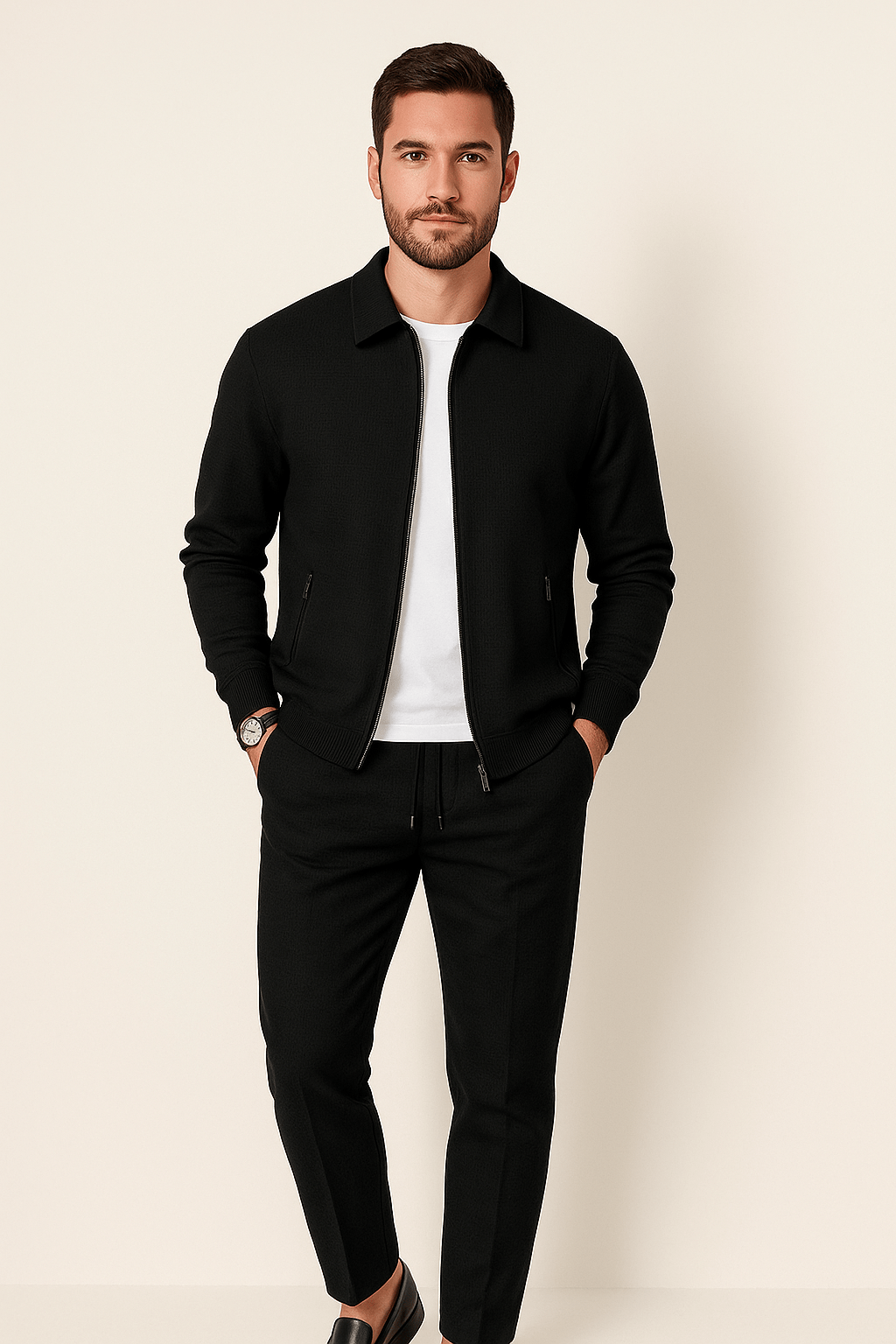 Survêtement classique en tricot gaufré pour homme | Fermeture éclair