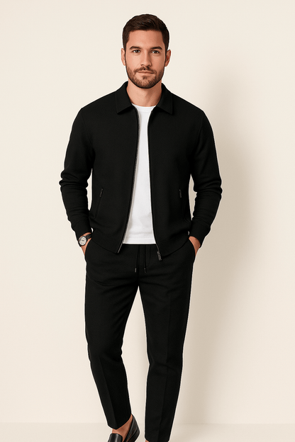 Survêtement classique en tricot gaufré pour homme | Fermeture éclair