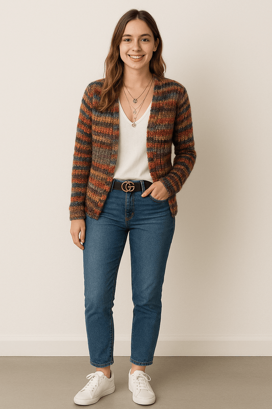Cardigan décontracté multicolore pour femme | Longue