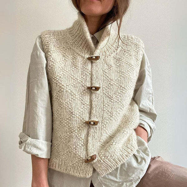 Gilet tricoté à col pour femme | Boutonné