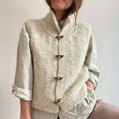 Gilet tricoté à col pour femme | Boutonné