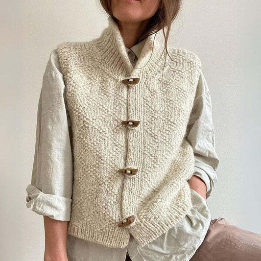 Gilet tricoté à col pour femme | Boutonné