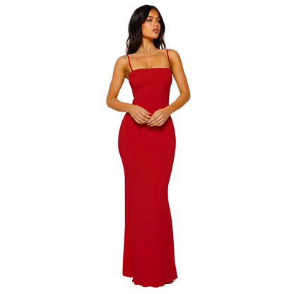 Robe moulante à bretelles spaghetti pour femme | Maxi